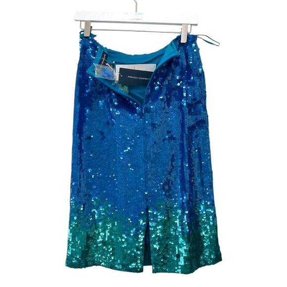 NWT French Connection Blue Green Ombre Sequin Pencil Skirt Size 6 - Picture 12 of 12